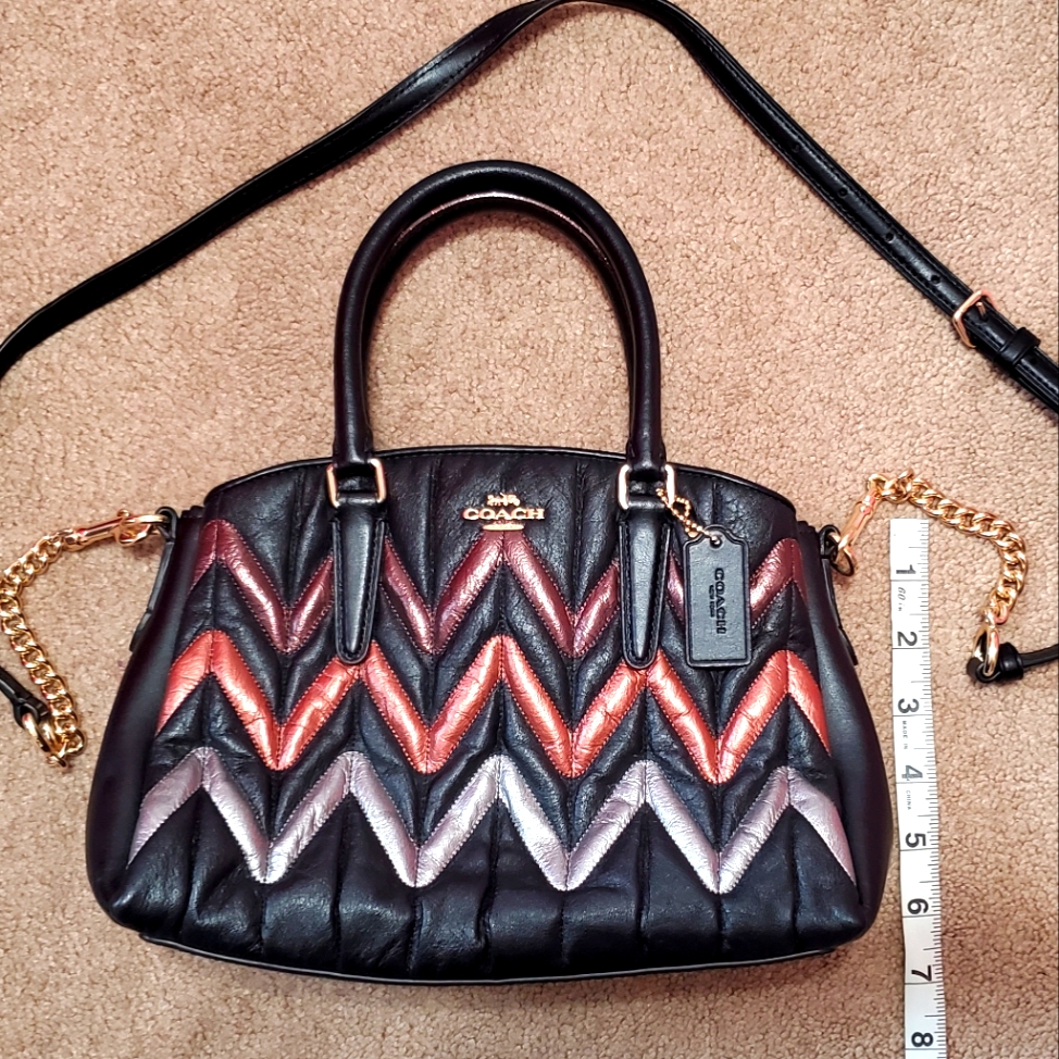 Coach Leather Sage Mini Carry-All Quilted Metallic Chevron